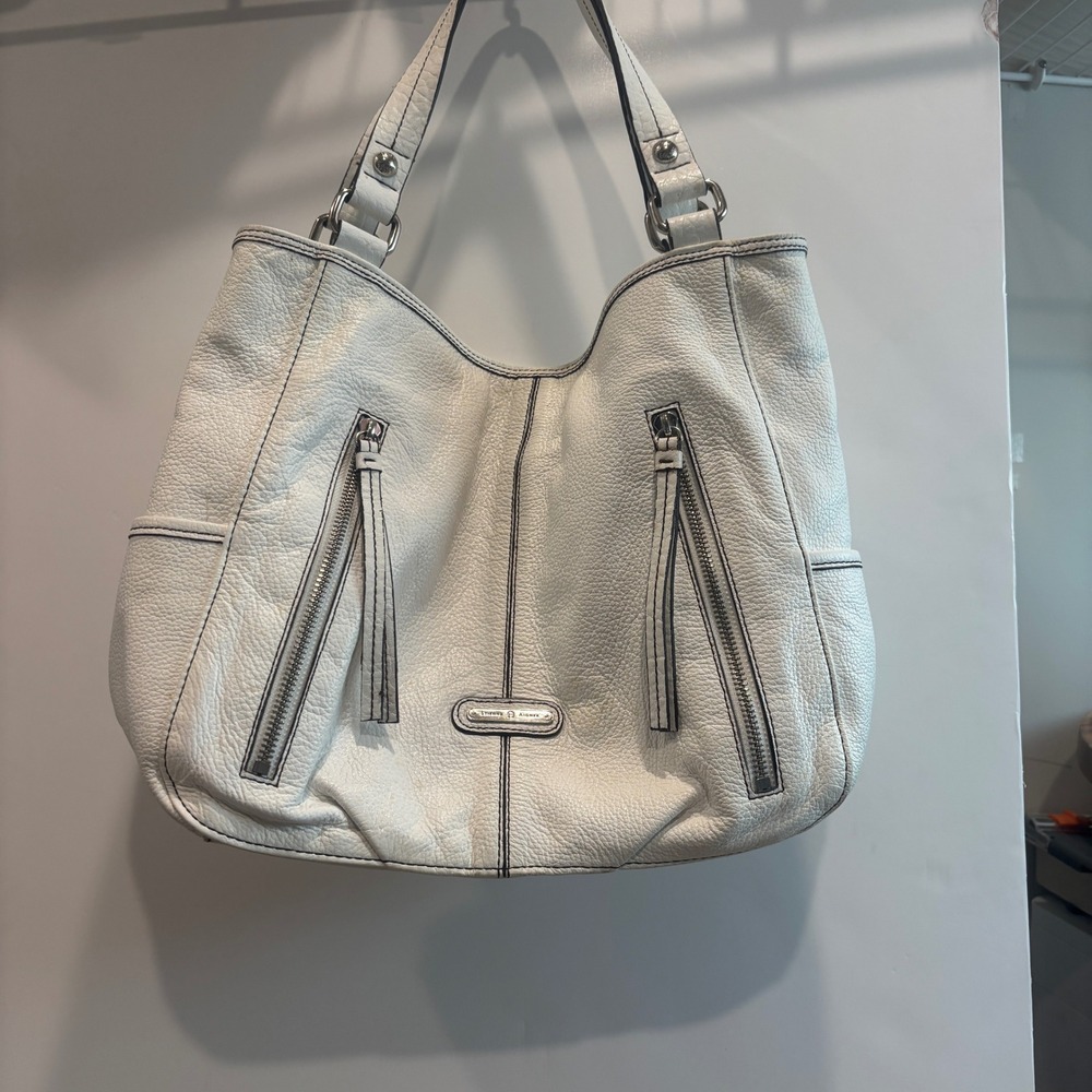 Etienne Aigner White Pebbled Leather Hobo Shoulder Bag Silver Hardware